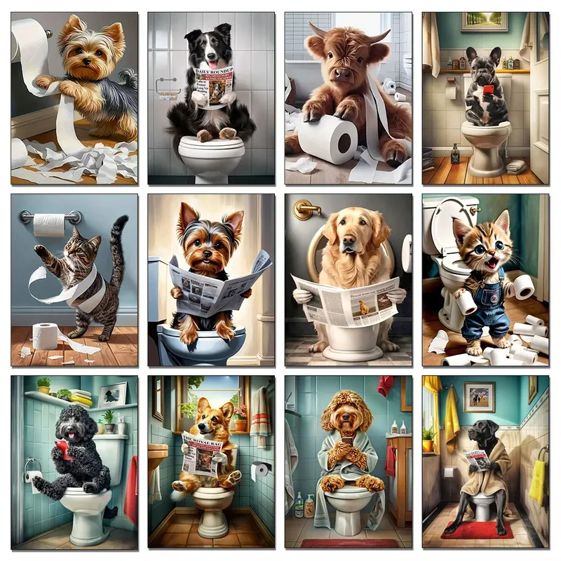 Diamantmalerei Katze Hund Toilette 20x30 bis 40x50 cm