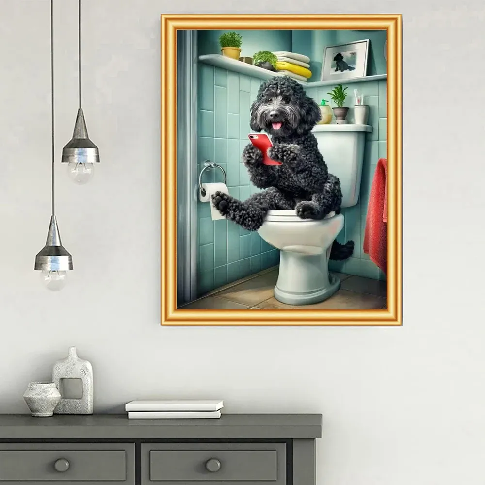 Diamantmalerei Katze Hund Toilette 20x30 bis 40x50 cm