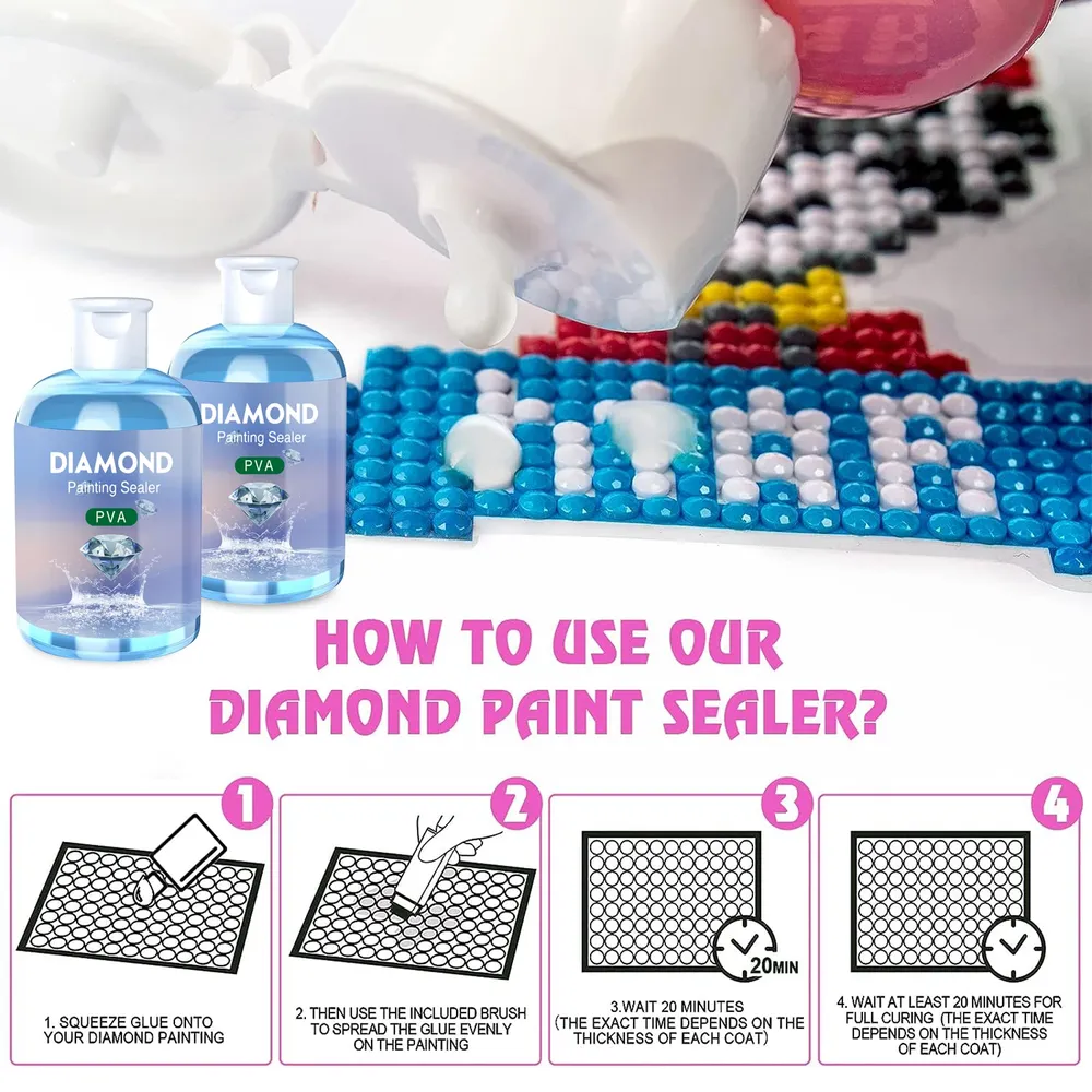 Diamantmalerei Kleber 120 ml mit 3 Pinseln für Puzzles