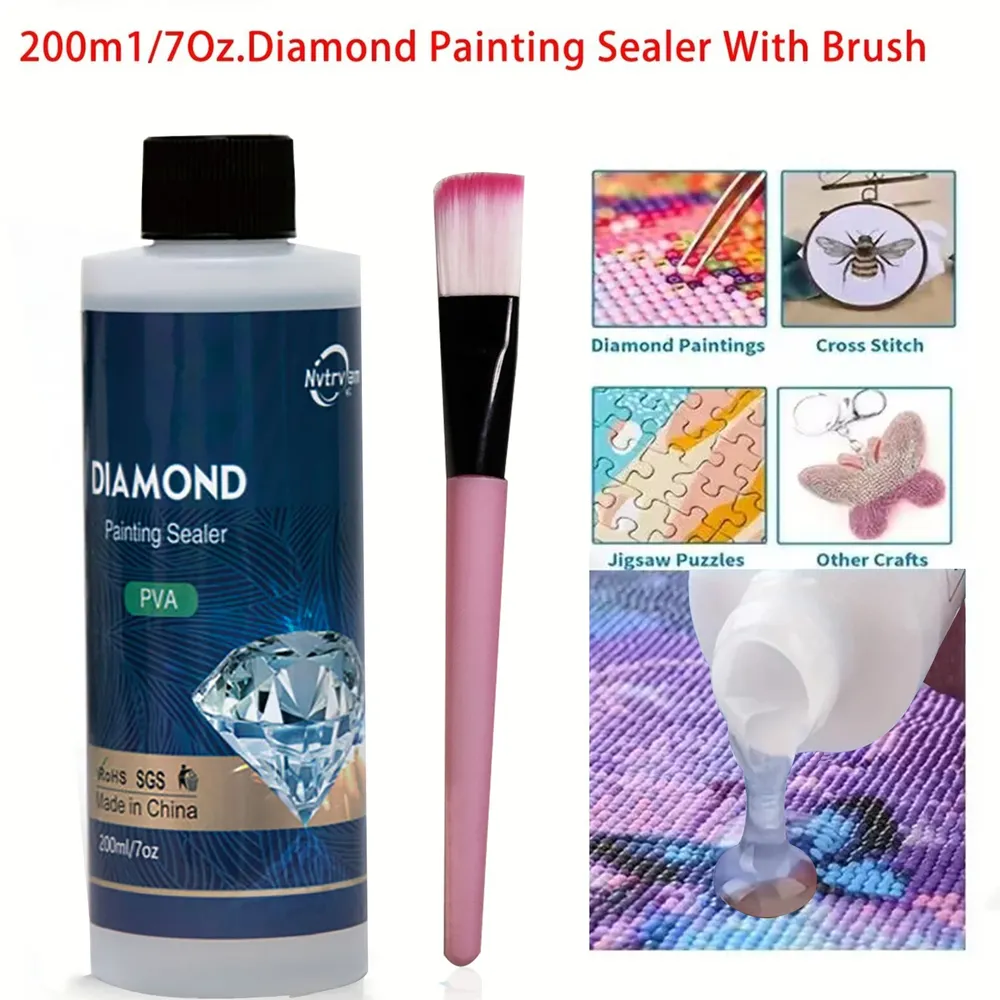 Diamantmalerei Klebeset 60ml oder 200ml mit Pinsel Zubehör