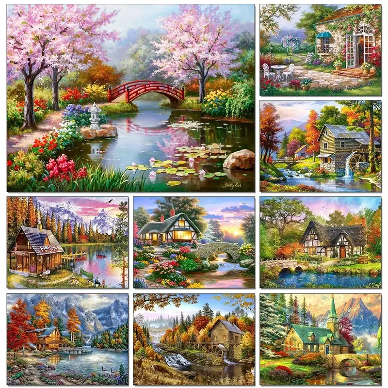 Diamantmalerei Landschaft Haus Wald 30 bis 40 cm