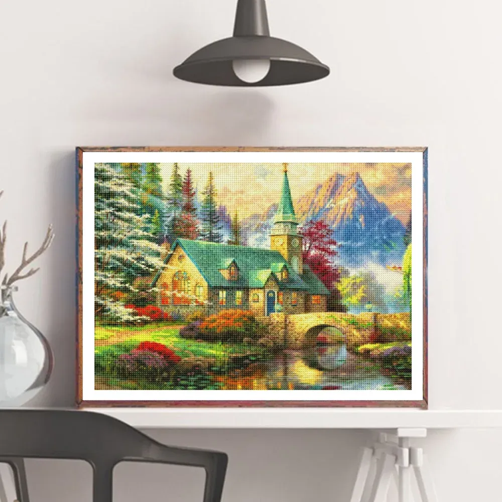 Diamantmalerei Landschaft Haus Wald 30 bis 40 cm