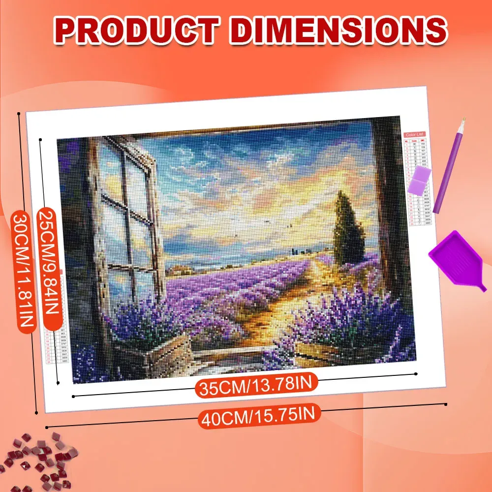 Diamantmalerei Lavendelfeld Landschaft 20x30 bis 50x70 cm