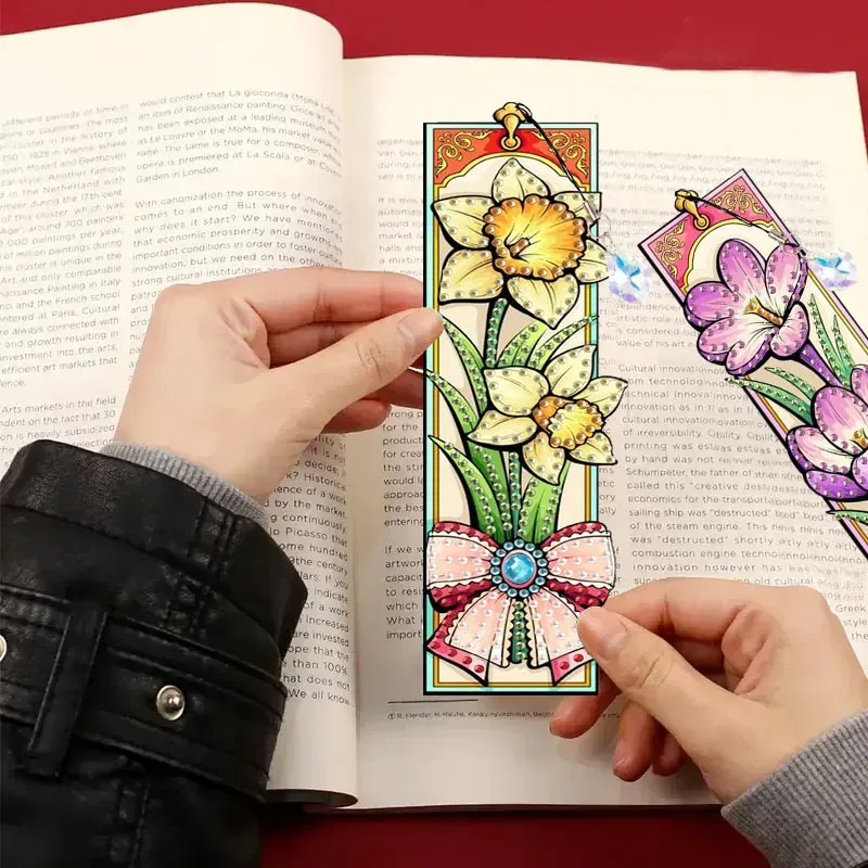 Diamantmalerei Lesezeichen Blumen Schmetterling Muster mit Kristall Anhänger