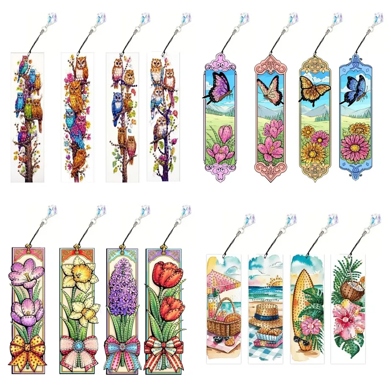 Diamantmalerei Lesezeichen Blumen Schmetterling Muster mit Kristall Anhänger