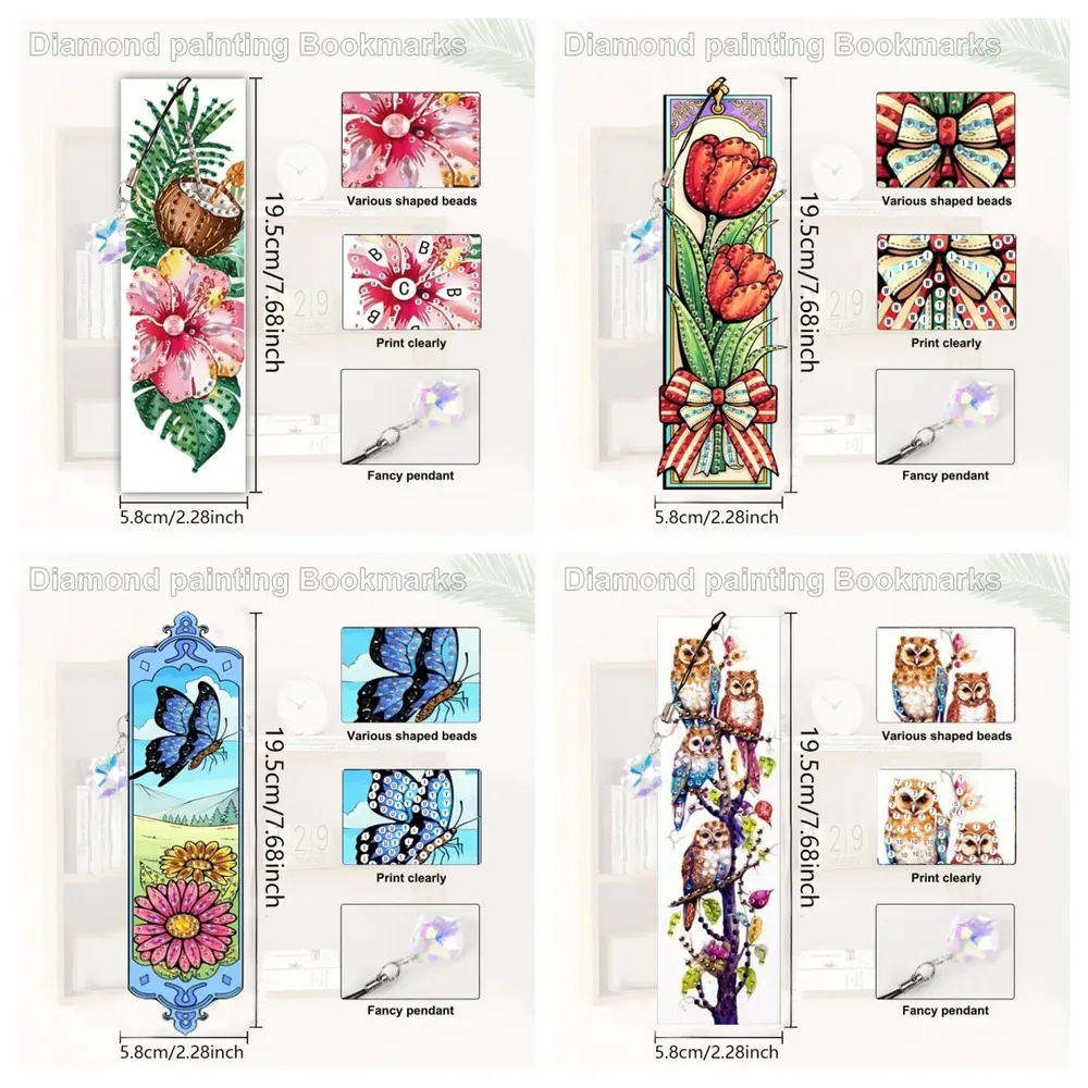 Diamantmalerei Lesezeichen Blumen Schmetterling Muster mit Kristall Anhänger