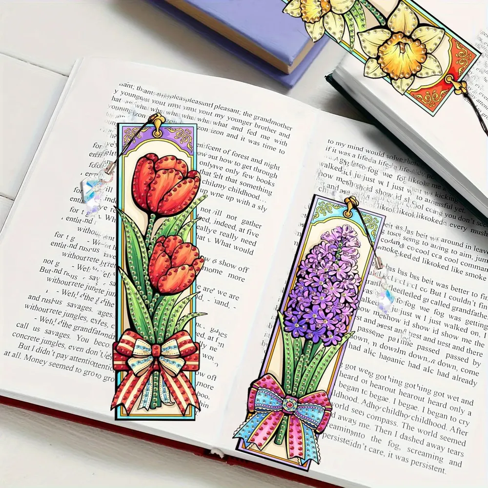 Diamantmalerei Lesezeichen Blumen Schmetterling Muster mit Kristall Anhänger