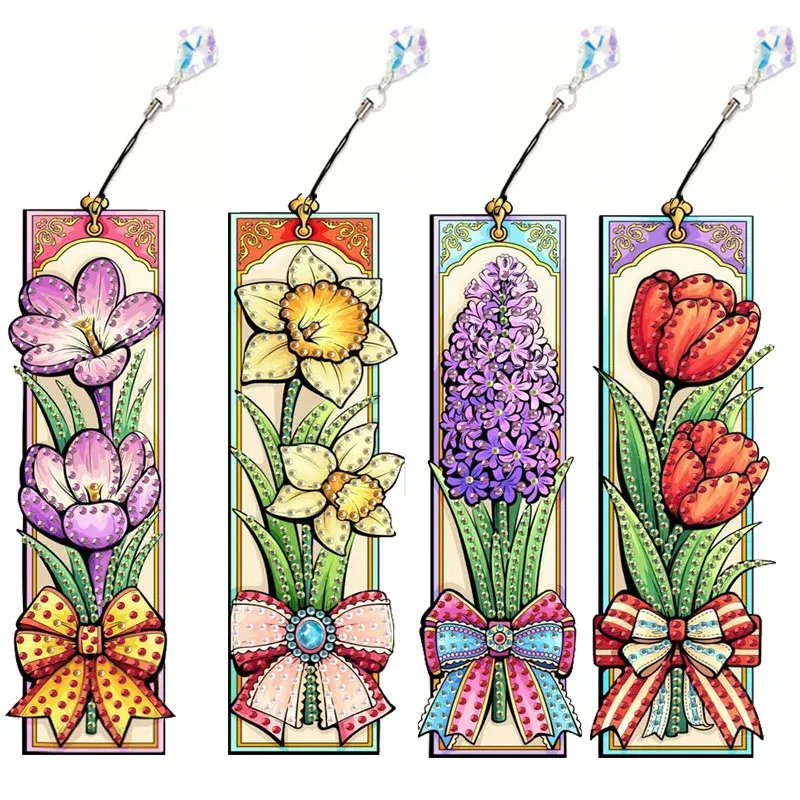 Diamantmalerei Lesezeichen Blumen Schmetterling Muster mit Kristall Anhänger