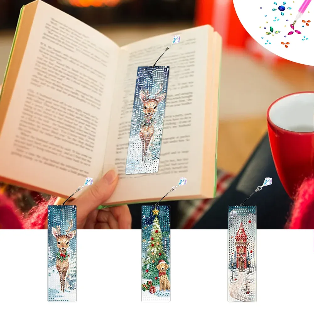 Diamantmalerei Lesezeichen Weihnachtsmann Motiv Acryl Weihnachtsgeschenk