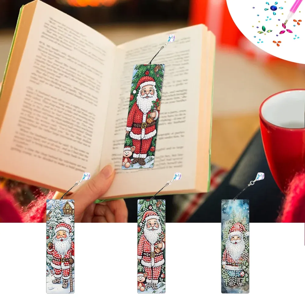 Diamantmalerei Lesezeichen Weihnachtsmann Motiv Acryl Weihnachtsgeschenk