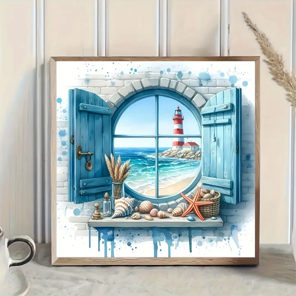 Diamantmalerei Leuchtturm Meerblick 20x20 bis 40x40 cm