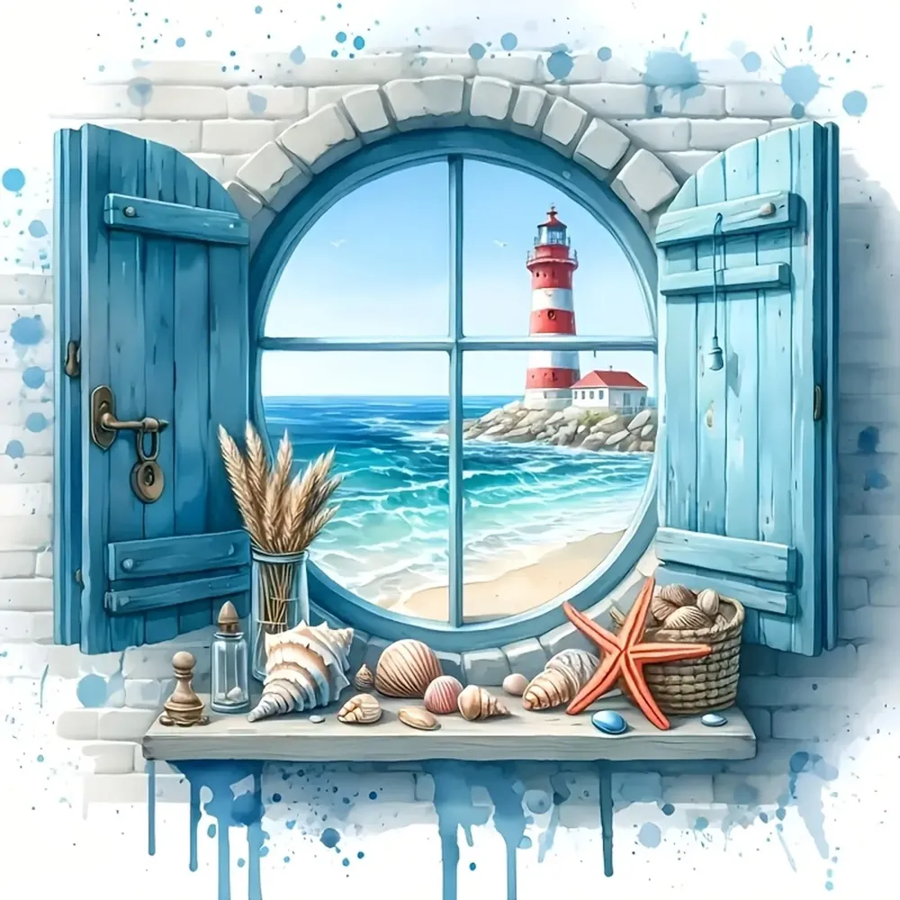 Diamantmalerei Leuchtturm Meerblick 20x20 bis 40x40 cm