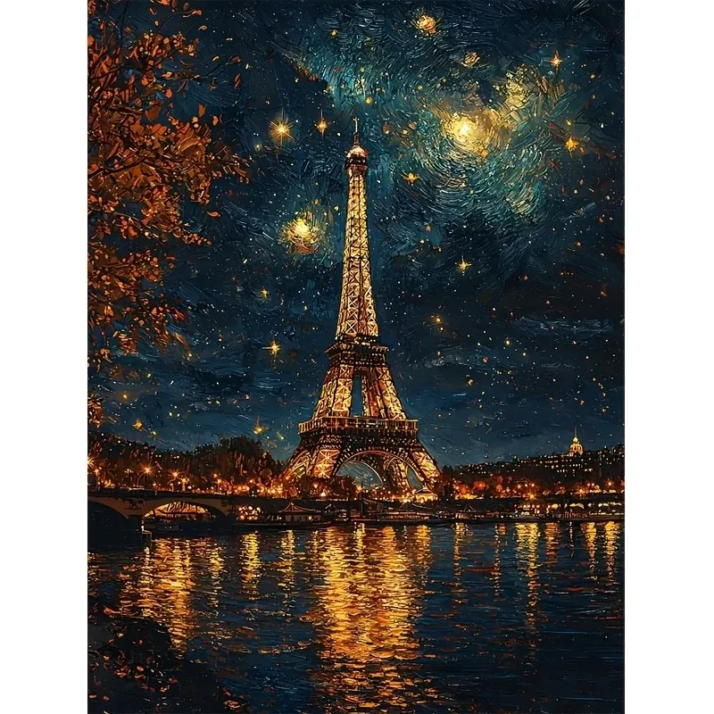 Diamantmalerei Paris Nachtszene 20 bis 60 cm rund