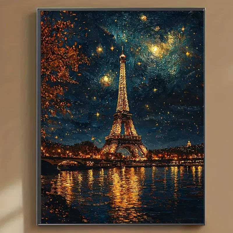 Diamantmalerei Paris Nachtszene 20 bis 60 cm rund