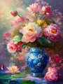 Diamantmalerei Pfingstrose Vase Blume 30x40cm bis 45x60cm – Farbe 120 Colors-BQ BY-8
