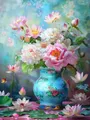 Diamantmalerei Pfingstrose Vase Blume 30x40cm bis 45x60cm – Farbe 120 Colors-BQ BY-1