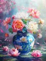 Diamantmalerei Pfingstrose Vase Blume 30x40cm bis 45x60cm – Farbe 120 Colors-BQ BY-2