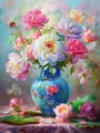 Diamantmalerei Pfingstrose Vase Blume 30x40cm bis 45x60cm – Farbe 120 Colors-BQ BY-4