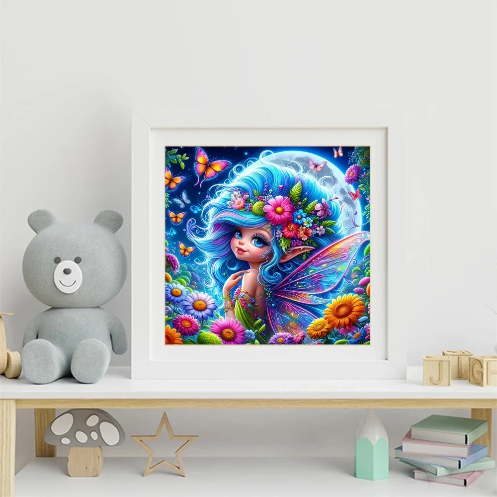 Diamantmalerei Porträt Elfe Mädchen Mond 20x20cm bis 50x50cm
