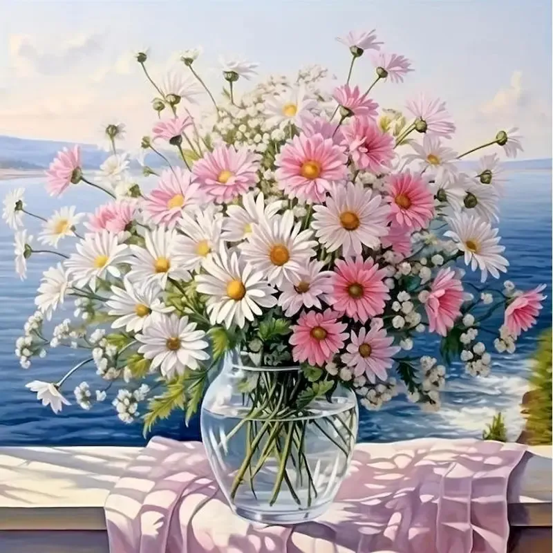 Diamantmalerei Rosa Blumen Wandkunst 25x25cm bis 40x40cm
