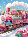 Diamantmalerei Rosa Weihnachtszug 20 bis 70 cm rund oder eckig – Farbe WEISS (A1)
