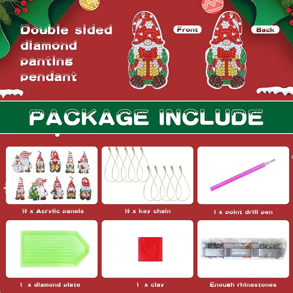 Diamantmalerei Schlüsselanhänger Weihnachtsmann 10 Stück