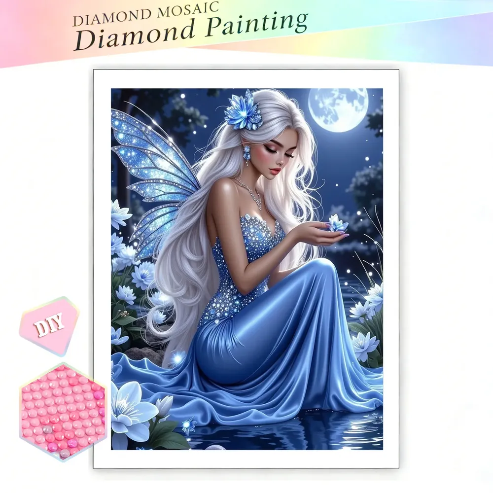 Diamantmalerei Schmetterling Fee Mond 20x30 bis 50x70cm