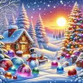 Diamantmalerei Schneemann Hütte 40 bis 60 cm Harz oder Acryl – Farbe 120 Colors-BQ BY-4