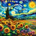 Diamantmalerei Sonnenblumen Sternenhimmel Runde Diamanten – Farbe Z049
