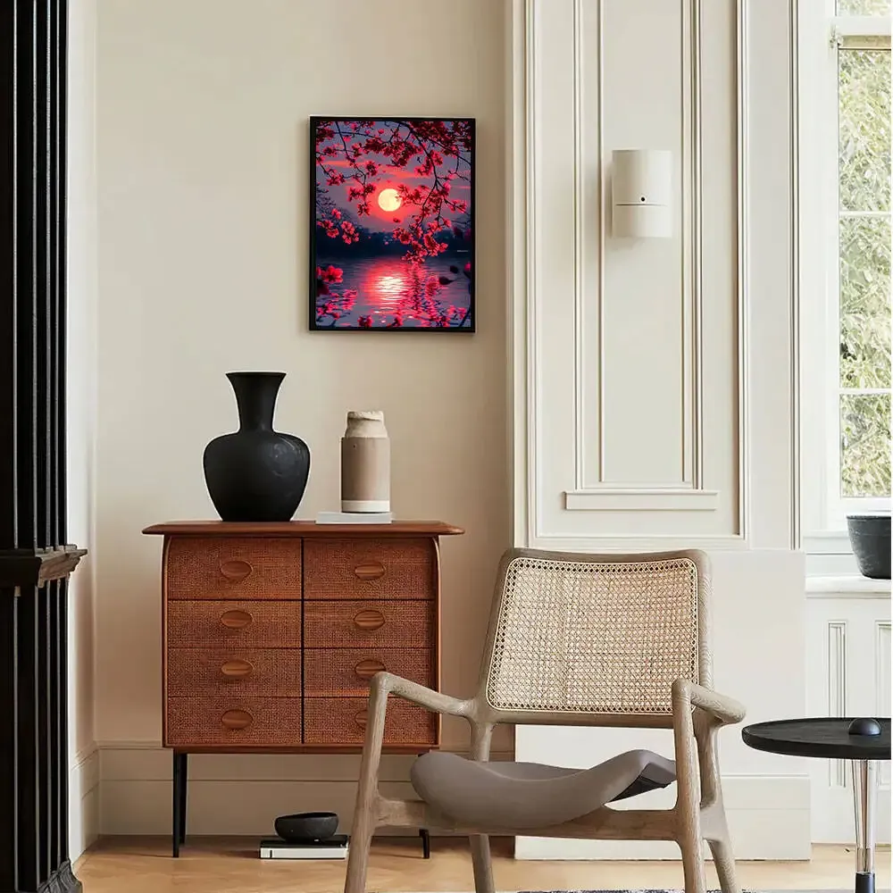 Diamantmalerei Sonnenuntergang Pflaumenblüte Landschaft 20x30cm bis 50x70cm