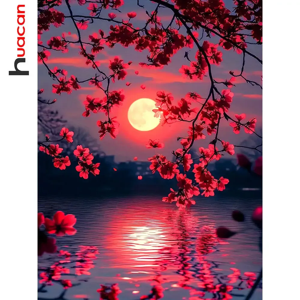 Diamantmalerei Sonnenuntergang Pflaumenblüte Landschaft 20x30cm bis 50x70cm
