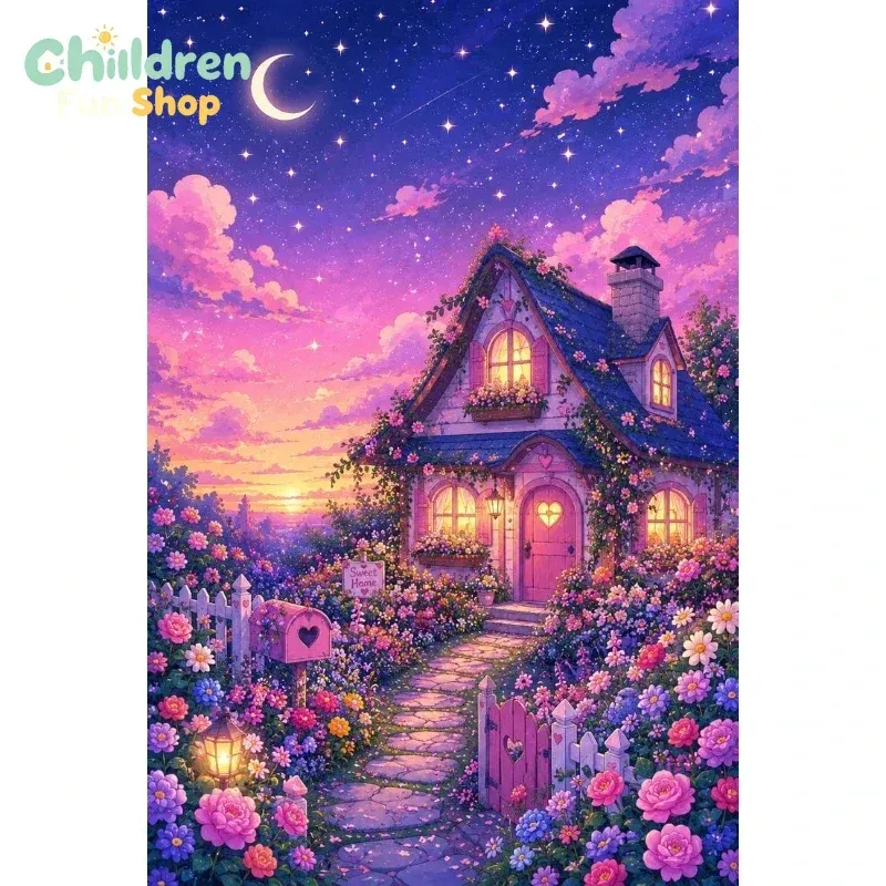 Diamantmalerei Sternenhimmel Blumengarten Landschaft 20x30cm bis 50x70cm