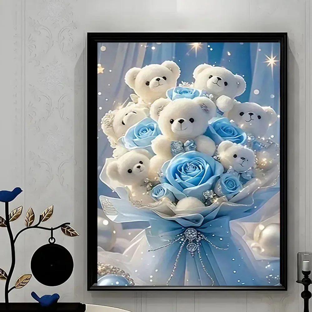 Diamantmalerei Teddybär Blumen 20x30cm bis 40x60cm