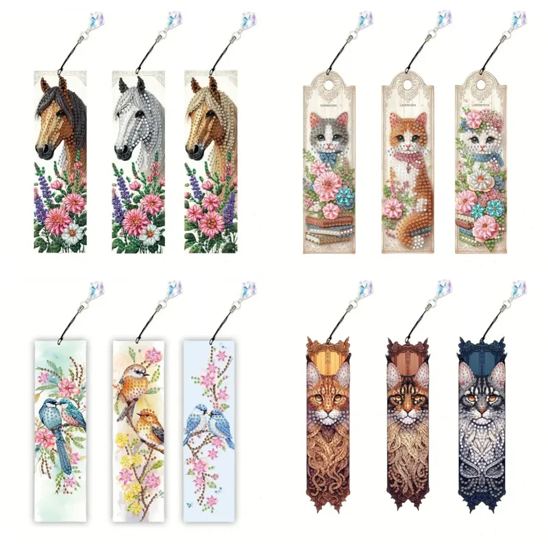 Diamantmalerei Tier Blumenmuster Lesezeichen Set PET Material