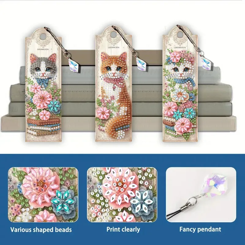 Diamantmalerei Tier Blumenmuster Lesezeichen Set PET Material