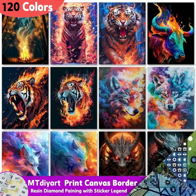 Diamantmalerei Tiger Drache 120 Farben Harz Acryl 30x40cm bis 45x60cm