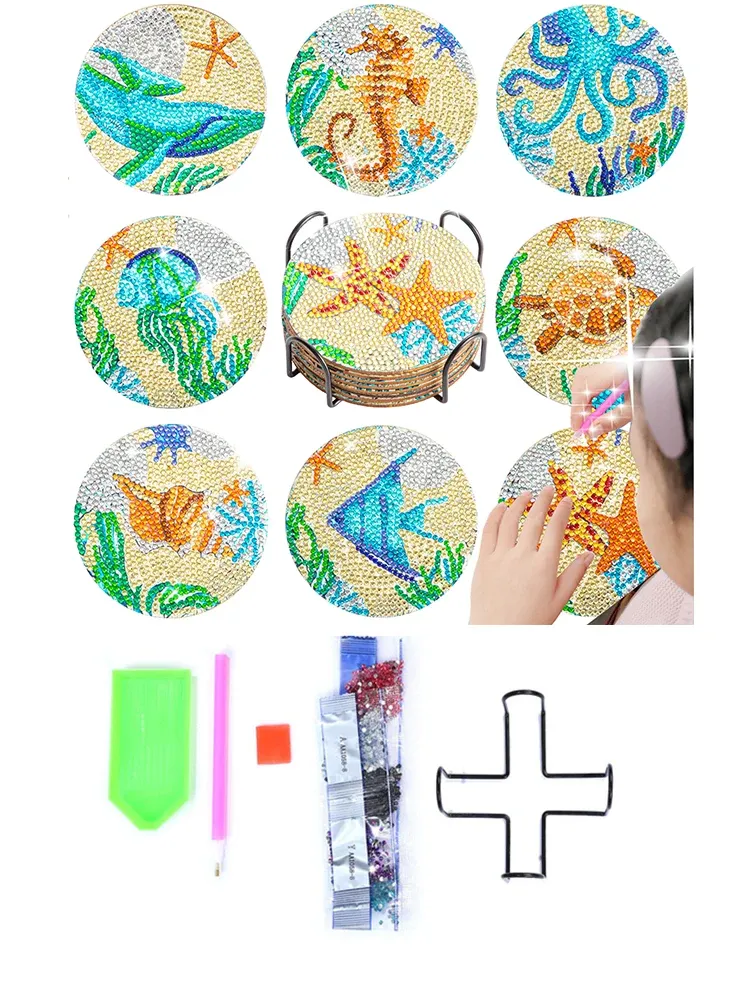 Diamantmalerei Untersetzer Blumen Cartoon 6 oder 8 Stück