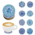 Diamantmalerei Untersetzer Set Blau Weiß Porzellan Spezialform Kristall – Farbe AA1673B