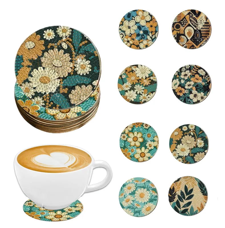Diamantmalerei Untersetzer Set Blumenmuster Spezialform Kristall