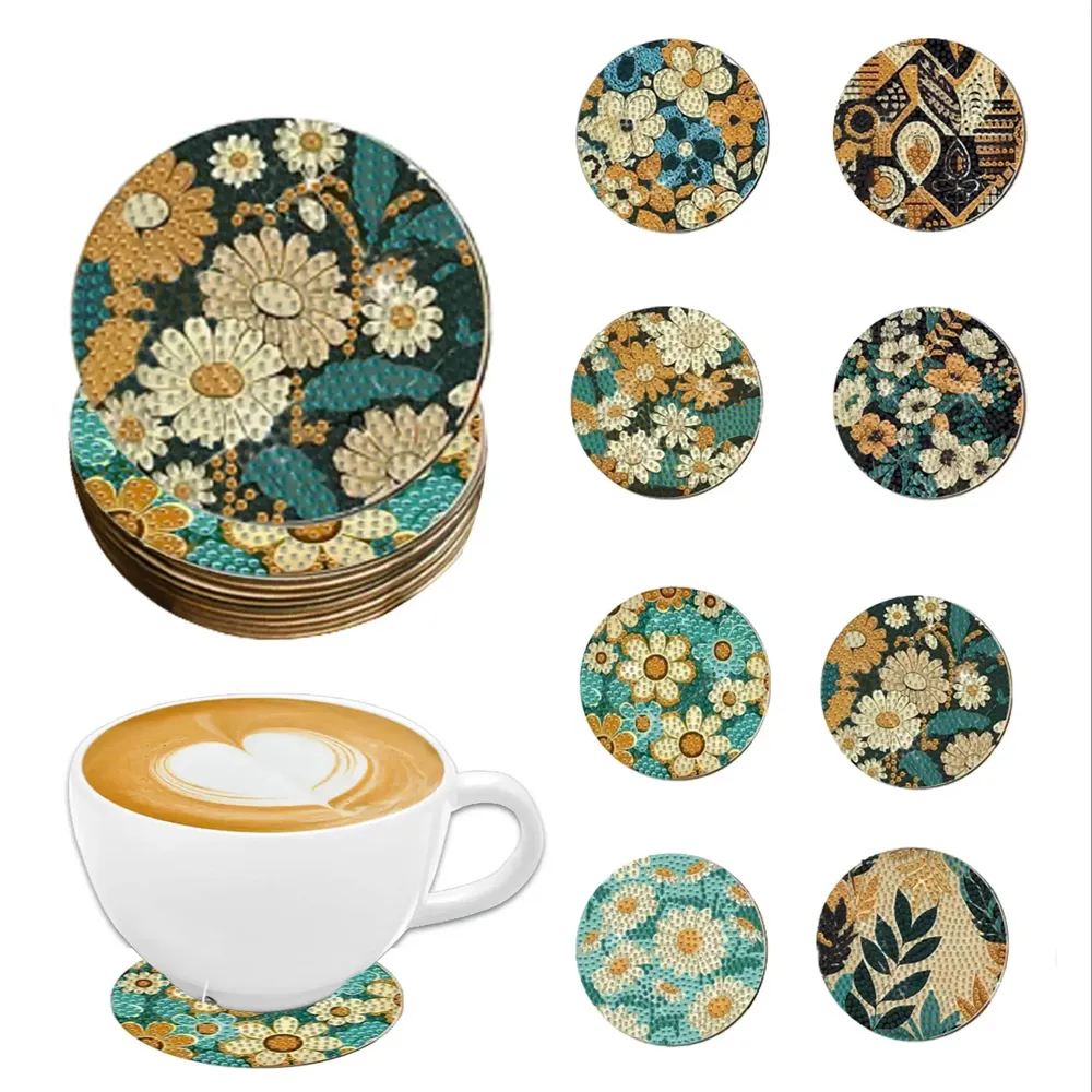 Diamantmalerei Untersetzer Set Blumenmuster Spezialform Kristall
