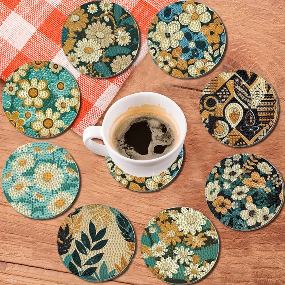 Diamantmalerei Untersetzer Set Blumenmuster Spezialform Kristall