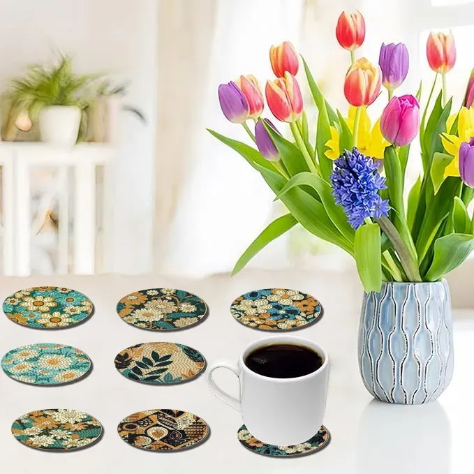 Diamantmalerei Untersetzer Set Blumenmuster Spezialform Kristall
