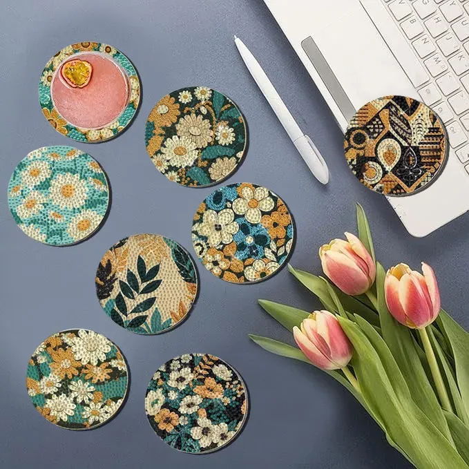 Diamantmalerei Untersetzer Set Blumenmuster Spezialform Kristall