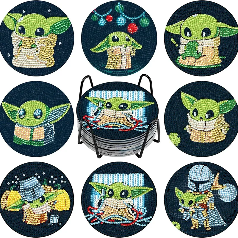 Diamantmalerei Untersetzer Set Meister Yoda Cartoon mit Halter
