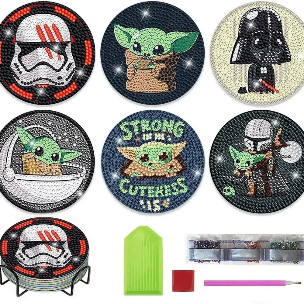 Diamantmalerei Untersetzer Set Meister Yoda Cartoon mit Halter