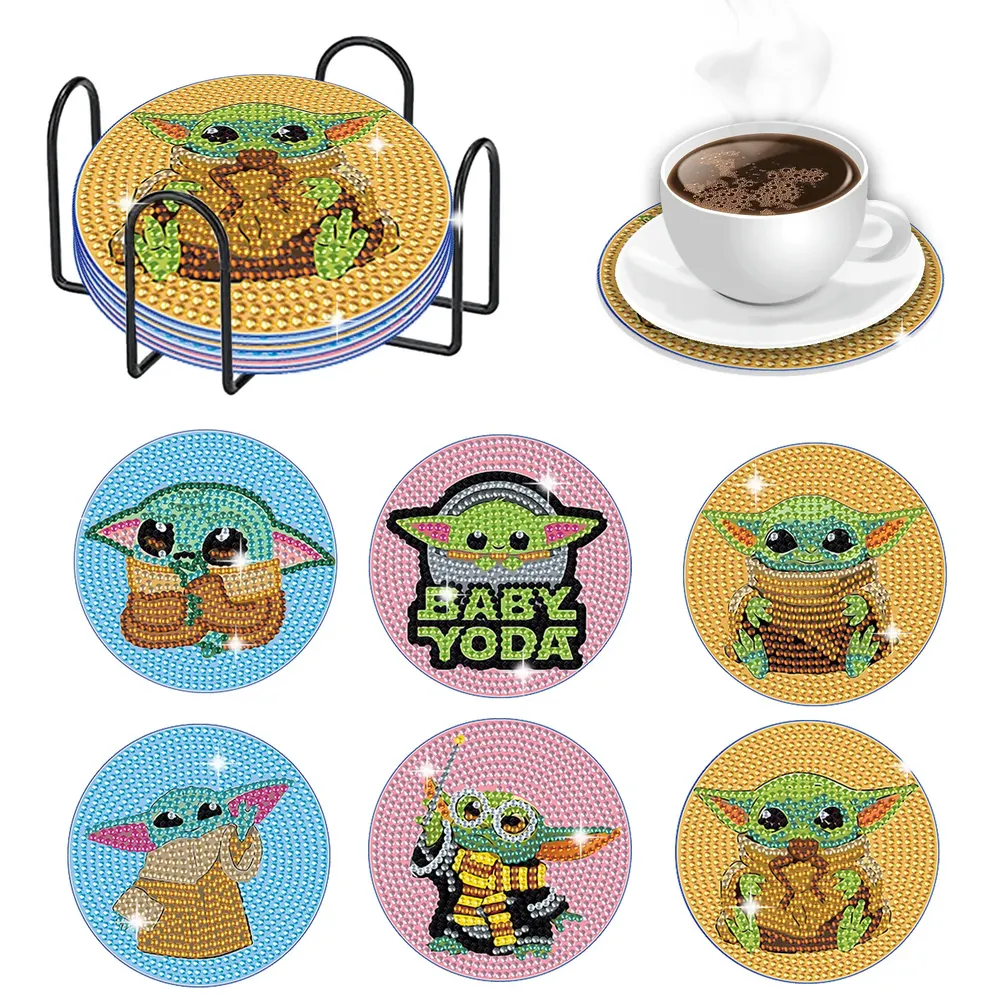 Diamantmalerei Untersetzer Set Meister Yoda Cartoon mit Halter