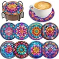 Diamantmalerei Untersetzer Set mit Halter Blumenmotiv Holz Mosaik – 1