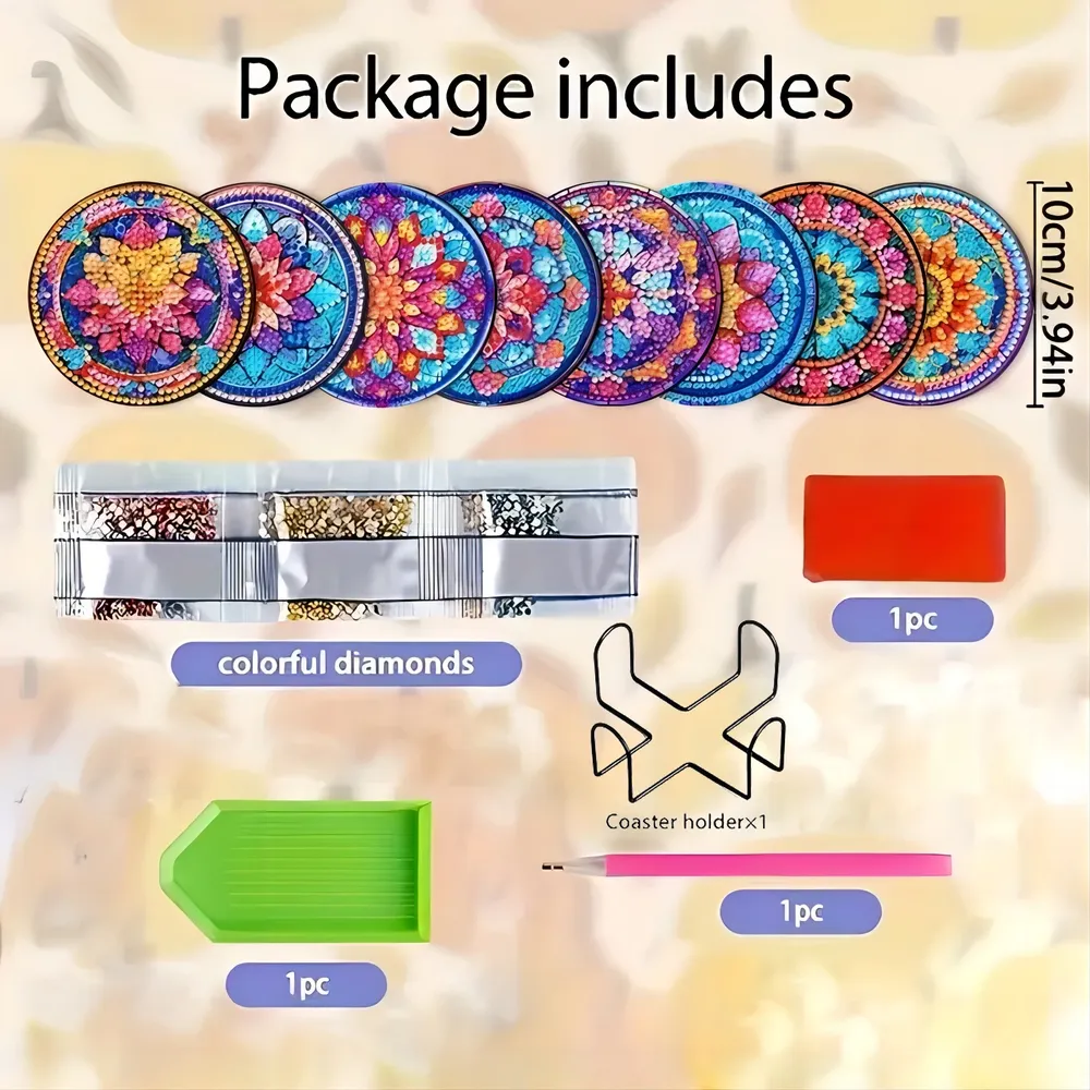 Diamantmalerei Untersetzer Set mit Halter Blumenmotiv Holz Mosaik