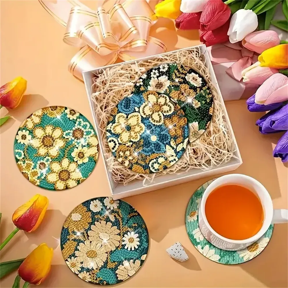 Diamantmalerei Untersetzer Set mit Halter Rutschfeste Holz Kristall