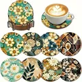 Diamantmalerei Untersetzer Set mit Halter Rutschfeste Holz Kristall – Farbe D-8pcs